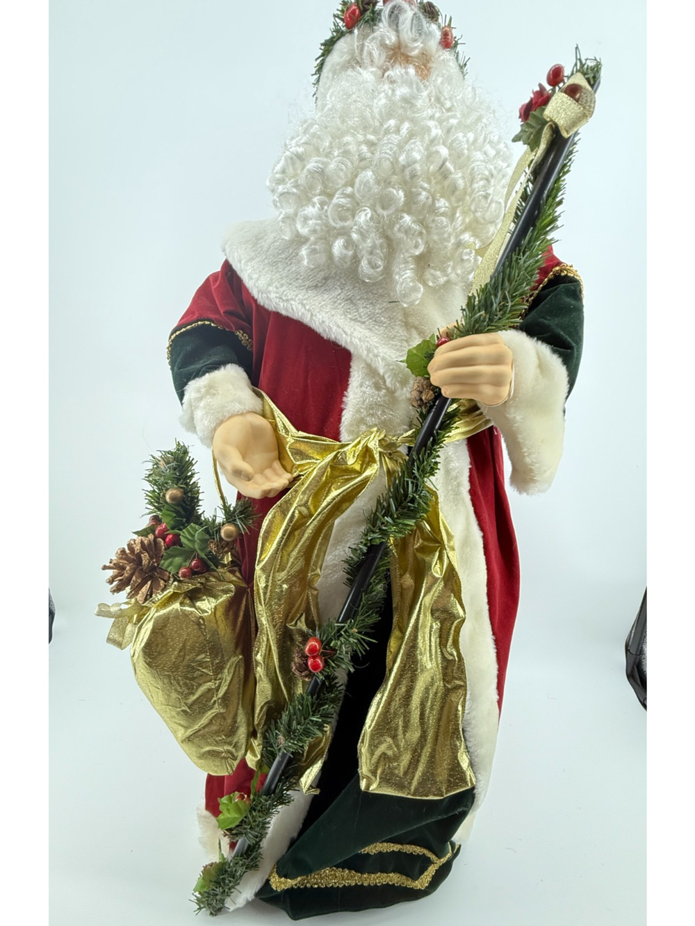 Santa Claus Standing Figure Christmas Decor Velvet Robe Staff Gift Sack NIB 36"